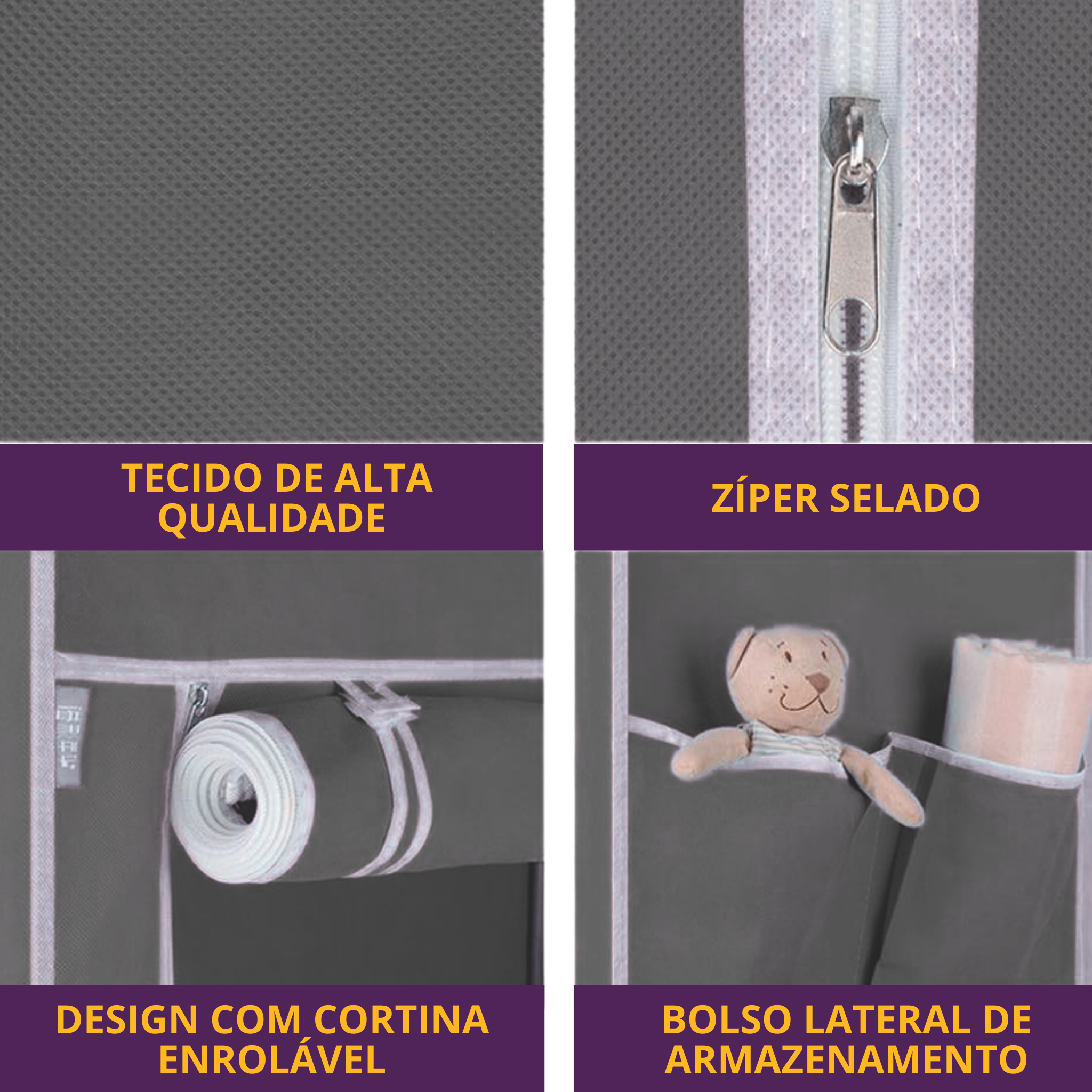 Armário Organizador Dobrável para Roupas com Cabideiro e 6 Prateleiras Cinza - foto 7