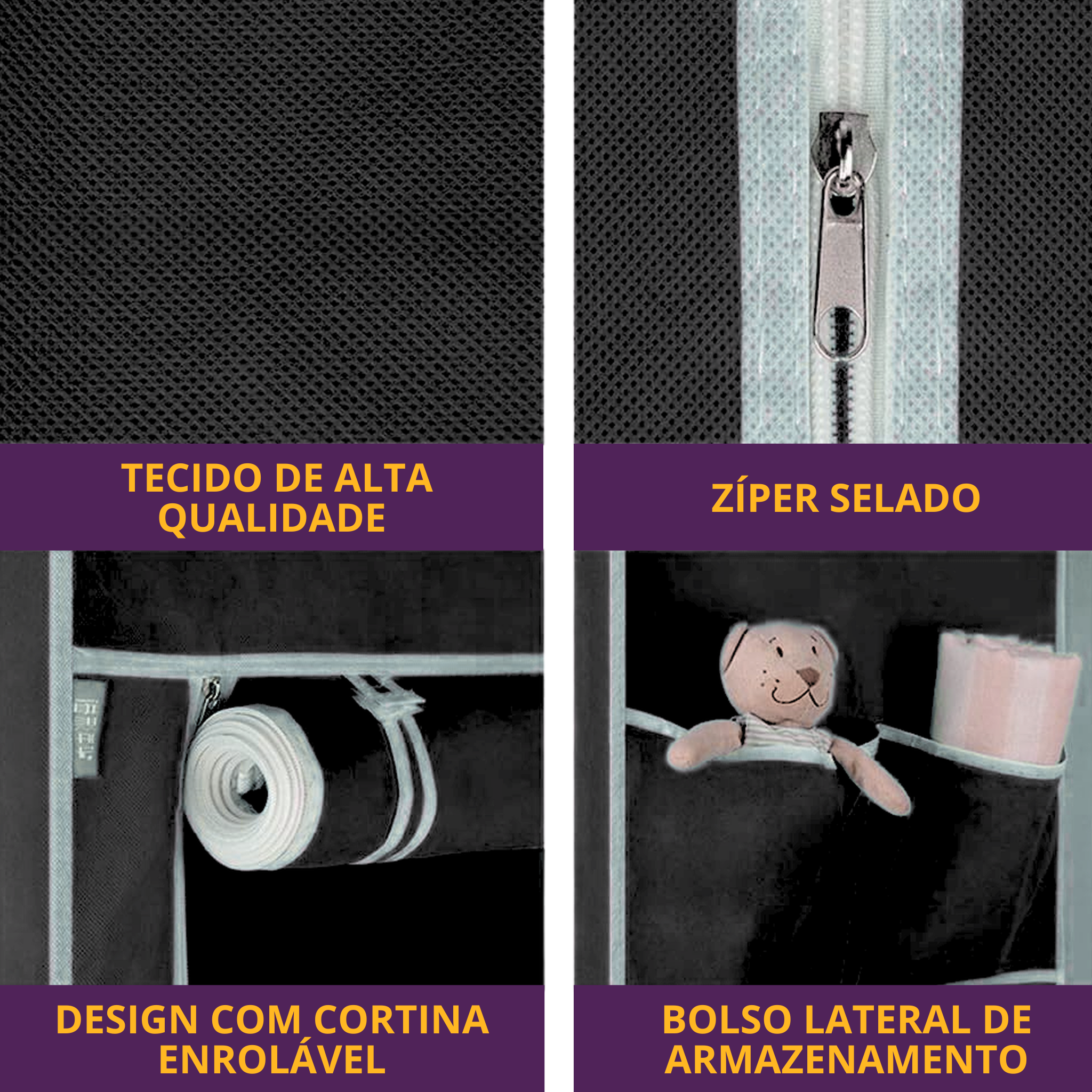 Armário Organizador Dobrável para Roupas com Cabideiro e 6 Prateleiras Preto - foto 5
