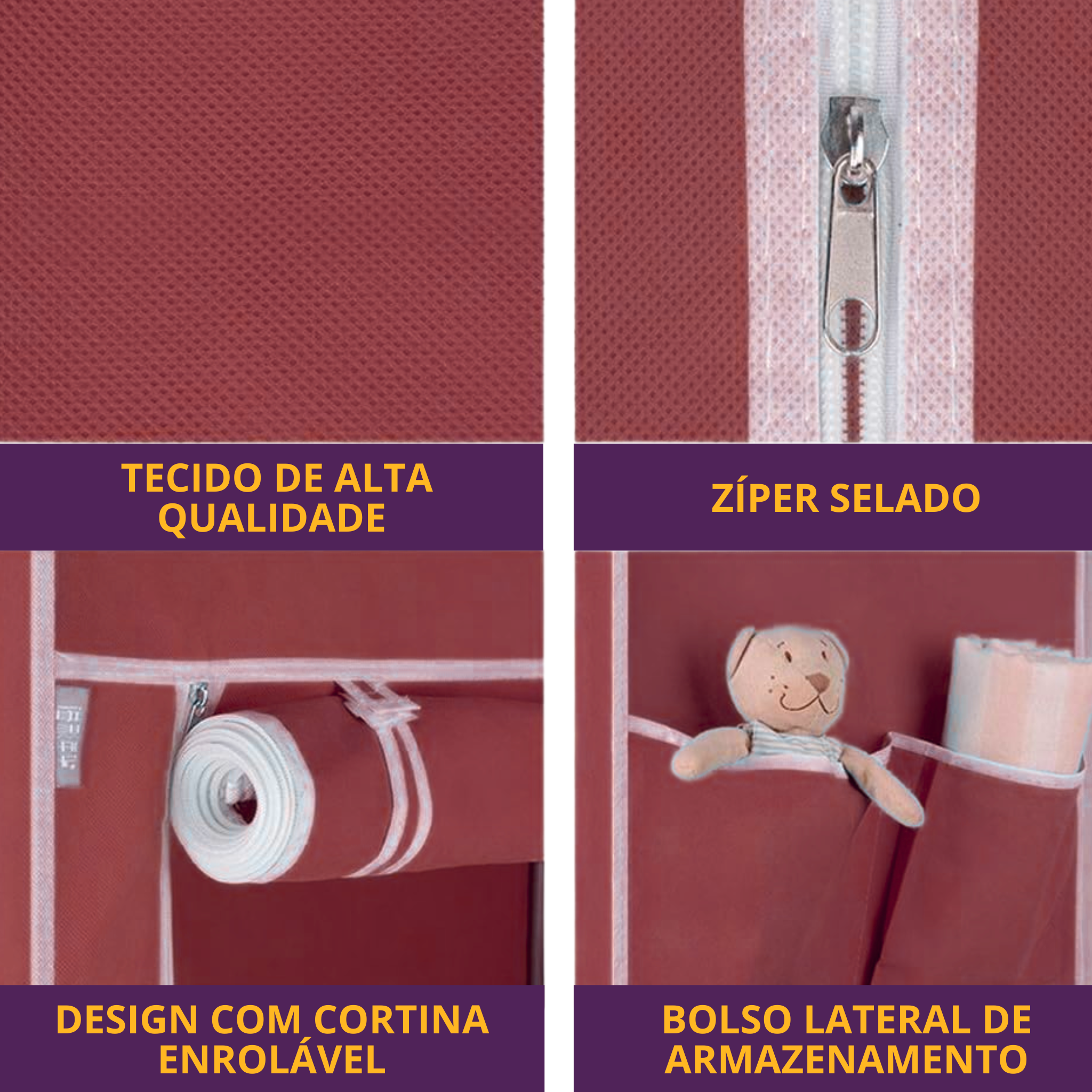 Armário Organizador Dobrável para Roupas com Cabideiro e 6 Prateleiras Vinho - foto 4